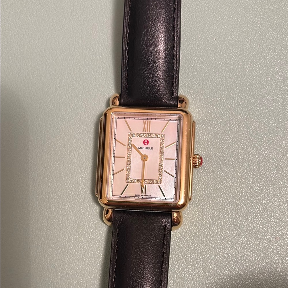 Black Leather Strap Michele Watch
